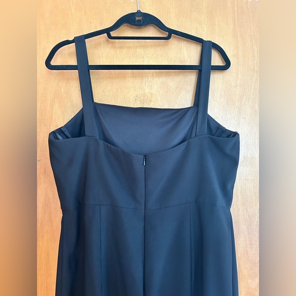 After Six Spaghetti Strap Crepe Trumpet Bridesmaid or Prom Dress in Black - Picture 3 of 6